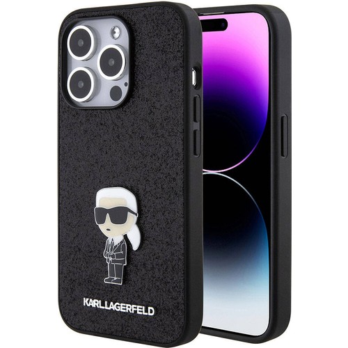 Apple iPhone 15 Pro Max Uyumlu Kılıf Karl Lagerfeld İkonik Fixed Glitter Metal Logo Orjinal Lisanslı Kapak