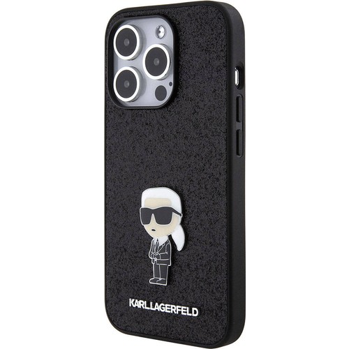 Apple iPhone 15 Pro Max Uyumlu Kılıf Karl Lagerfeld İkonik Fixed Glitter Metal Logo Orjinal Lisanslı Kapak
