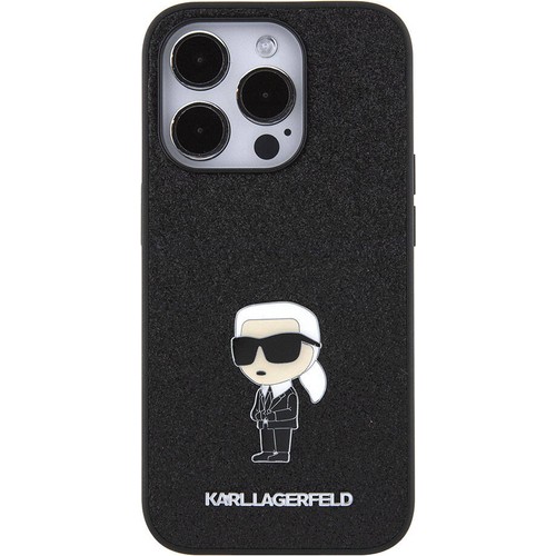 Apple iPhone 15 Pro Max Uyumlu Kılıf Karl Lagerfeld İkonik Fixed Glitter Metal Logo Orjinal Lisanslı Kapak