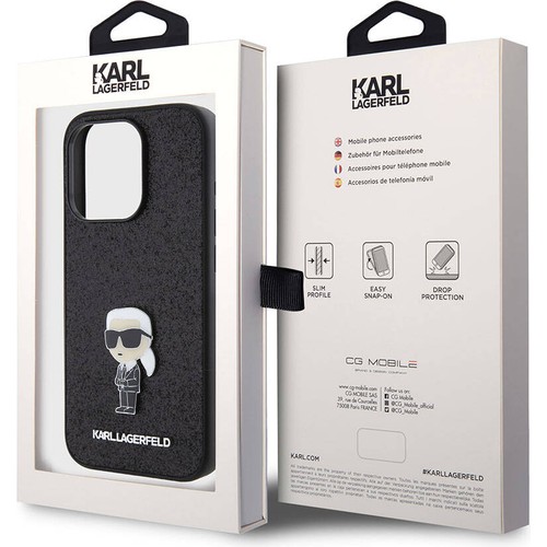 Apple iPhone 15 Pro Max Uyumlu Kılıf Karl Lagerfeld İkonik Fixed Glitter Metal Logo Orjinal Lisanslı Kapak