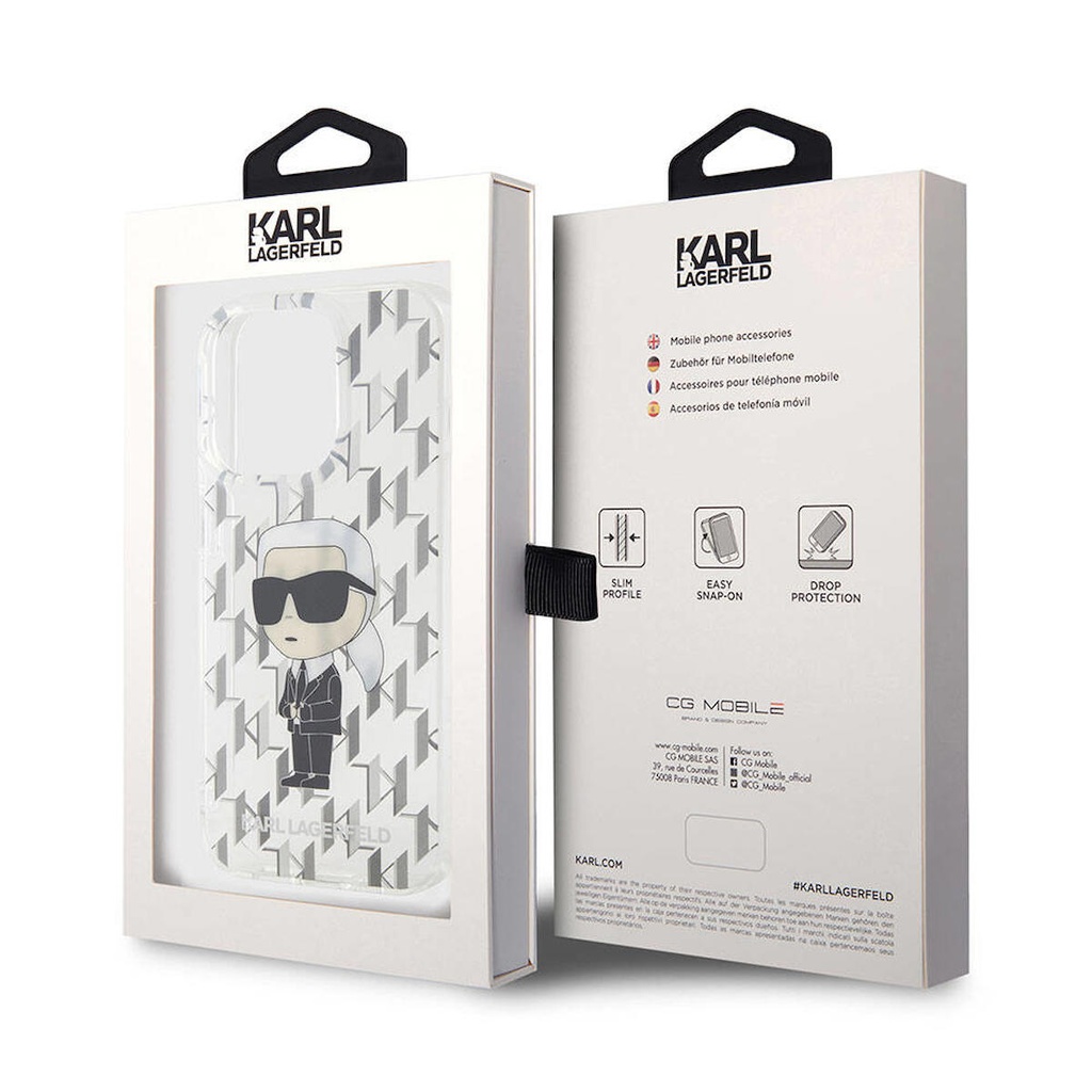 Apple iPhone 15 Pro Uyumlu Kılıf Karl Lagerfeld IML İkonik Monogram Orjinal Lisanslı Kapak