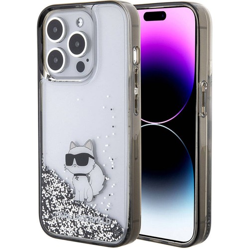 Apple iPhone 15 Pro Uyumlu Kılıf Karl Lagerfeld Choupette Sıvılı Glitter Orjinal Lisanslı Kapak