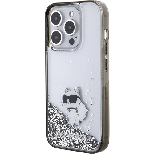 Apple iPhone 15 Pro Uyumlu Kılıf Karl Lagerfeld Choupette Sıvılı Glitter Orjinal Lisanslı Kapak