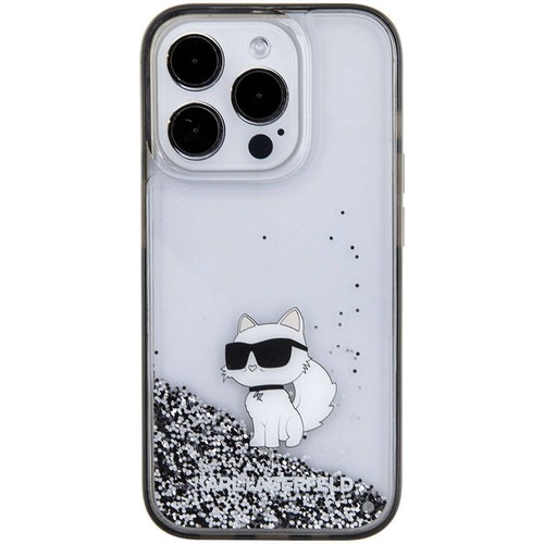 Apple iPhone 15 Pro Uyumlu Kılıf Karl Lagerfeld Choupette Sıvılı Glitter Orjinal Lisanslı Kapak