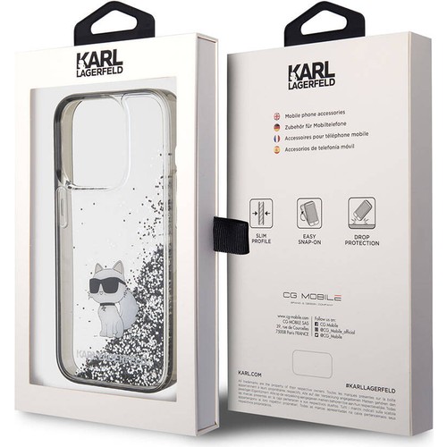 Apple iPhone 15 Pro Uyumlu Kılıf Karl Lagerfeld Choupette Sıvılı Glitter Orjinal Lisanslı Kapak