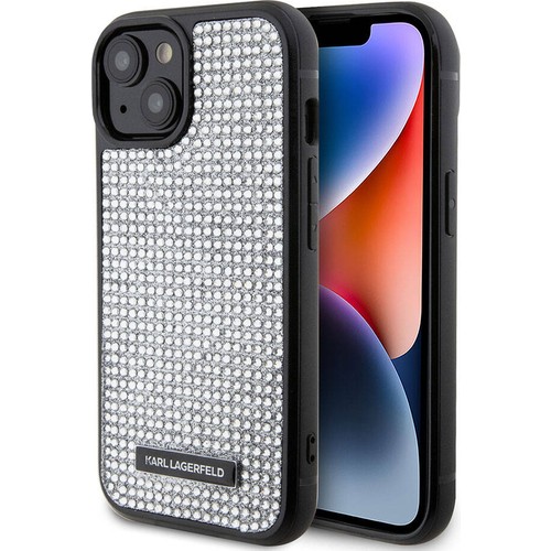 Apple iPhone 15 Plus Uyumlu Kılıf Karl Lagerfeld Taşlı Metal Logo Orjinal Lisanslı Kapak