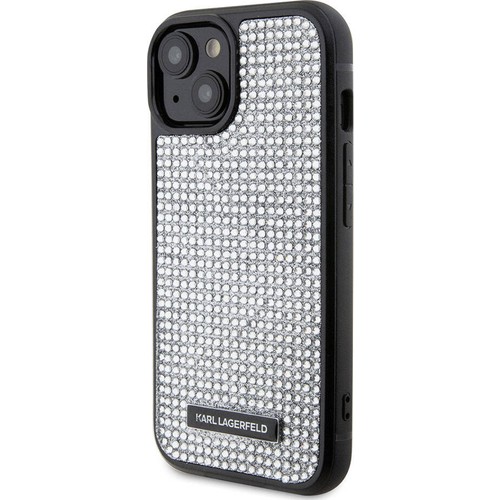 Apple iPhone 15 Plus Uyumlu Kılıf Karl Lagerfeld Taşlı Metal Logo Orjinal Lisanslı Kapak