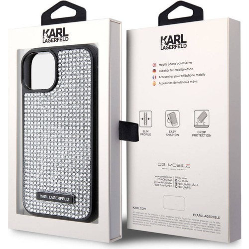 Apple iPhone 15 Plus Uyumlu Kılıf Karl Lagerfeld Taşlı Metal Logo Orjinal Lisanslı Kapak