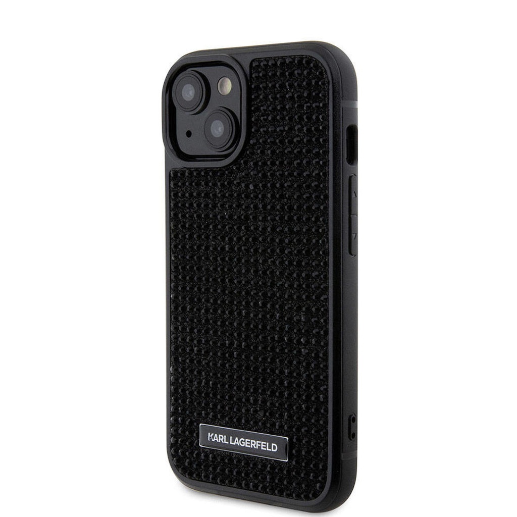 Apple iPhone 15 Plus Uyumlu Kılıf Karl Lagerfeld Taşlı Metal Logo Orjinal Lisanslı Kapak