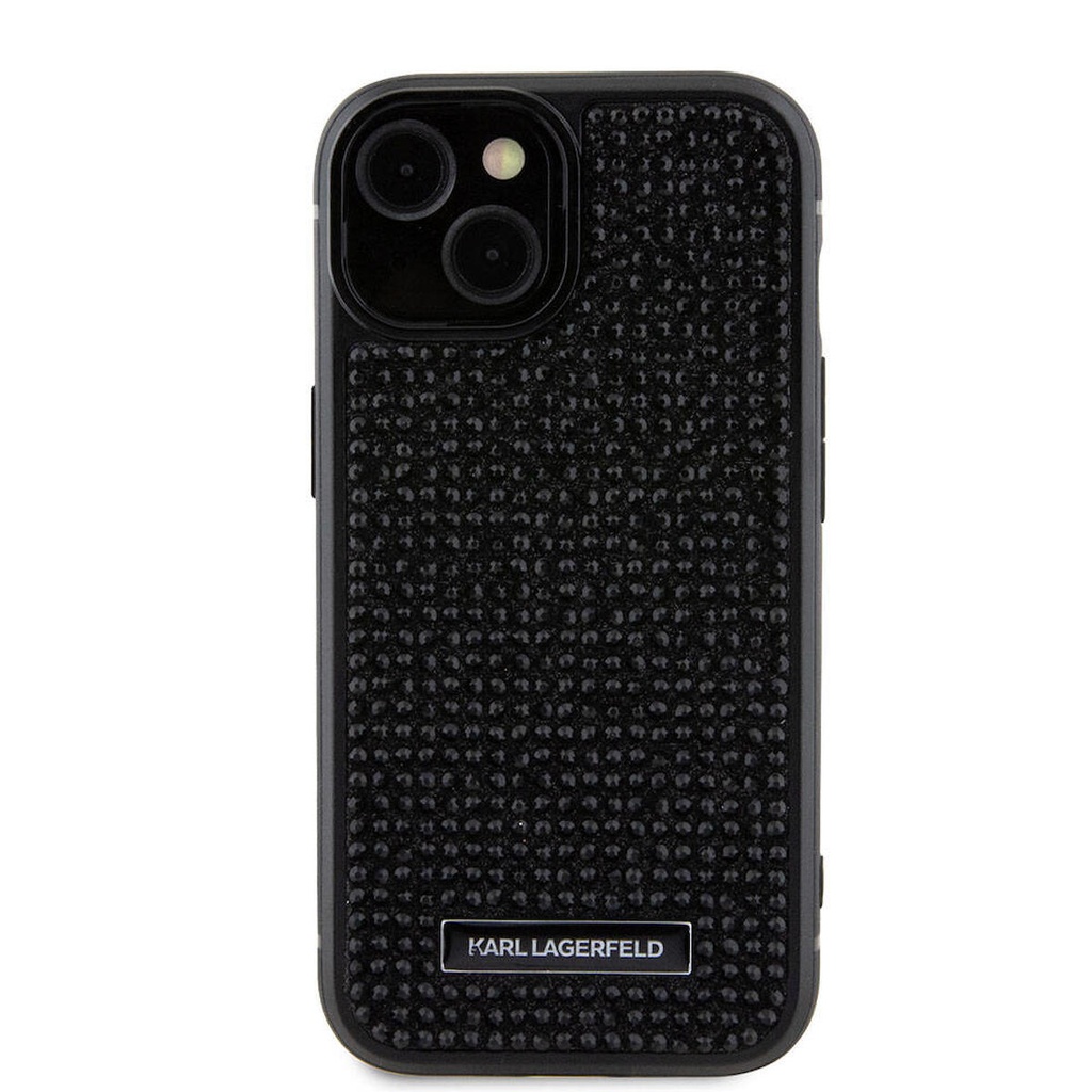Apple iPhone 15 Plus Uyumlu Kılıf Karl Lagerfeld Taşlı Metal Logo Orjinal Lisanslı Kapak