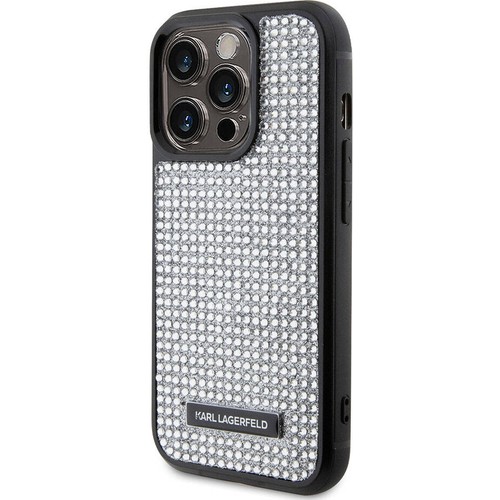 Apple iPhone 15 Pro Max Uyumlu Kılıf Karl Lagerfeld Taşlı Metal Logo Orjinal Lisanslı Kapak