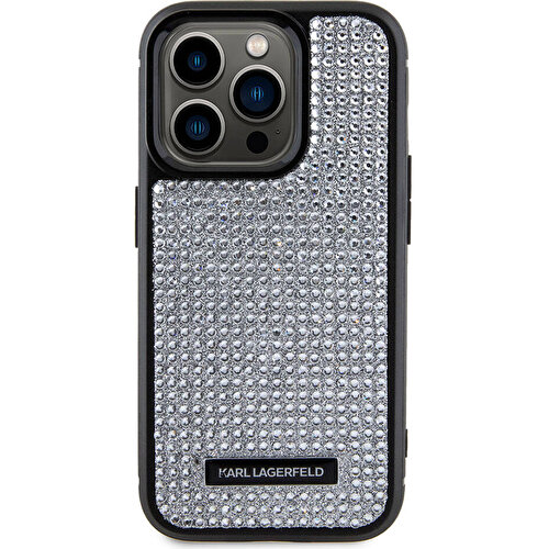 Apple iPhone 15 Pro Max Uyumlu Kılıf Karl Lagerfeld Taşlı Metal Logo Orjinal Lisanslı Kapak
