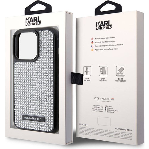 Apple iPhone 15 Pro Max Uyumlu Kılıf Karl Lagerfeld Taşlı Metal Logo Orjinal Lisanslı Kapak
