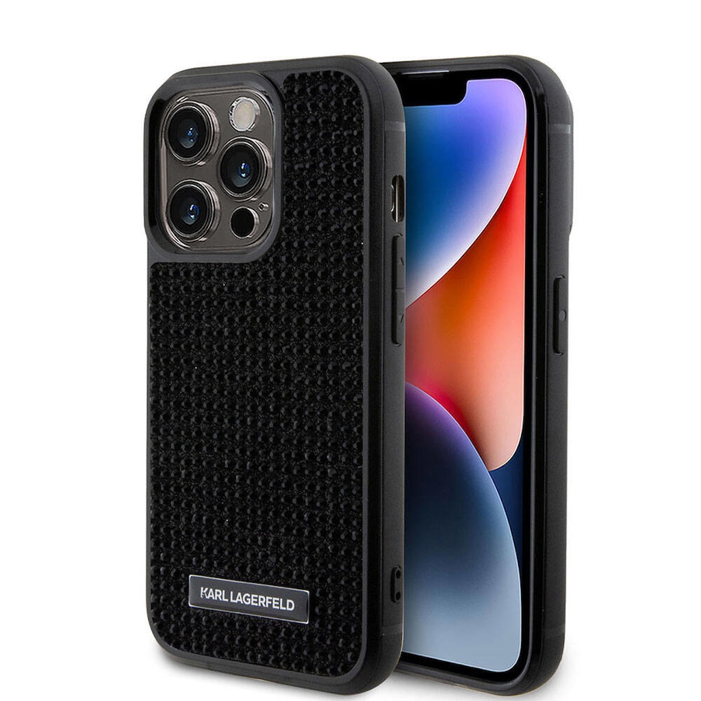 Apple iPhone 15 Pro Max Uyumlu Kılıf Karl Lagerfeld Taşlı Metal Logo Orjinal Lisanslı Kapak