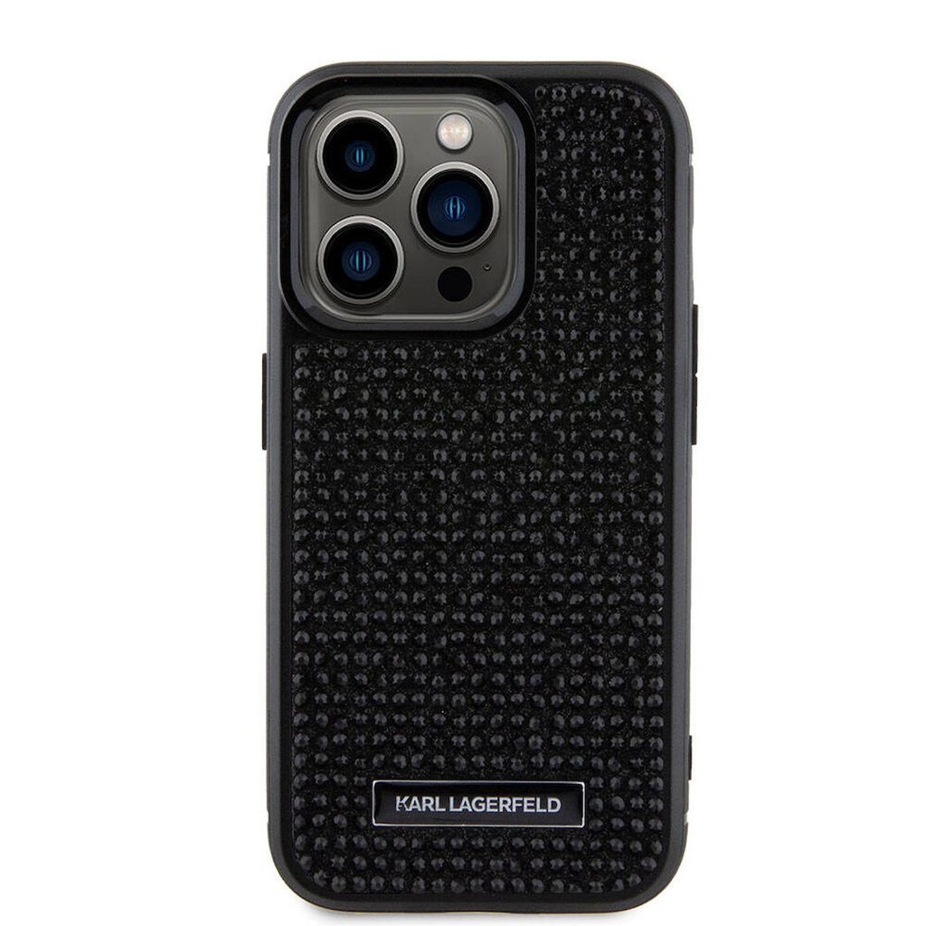 Apple iPhone 15 Pro Max Uyumlu Kılıf Karl Lagerfeld Taşlı Metal Logo Orjinal Lisanslı Kapak