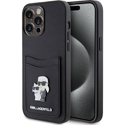 Apple iPhone 15 Pro Max Uyumlu Kılıf Karl Lagerfeld Kartlıklı Metal Logo Orjinal Lisanslı Kapak