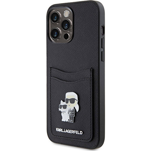 Apple iPhone 15 Pro Max Uyumlu Kılıf Karl Lagerfeld Kartlıklı Metal Logo Orjinal Lisanslı Kapak