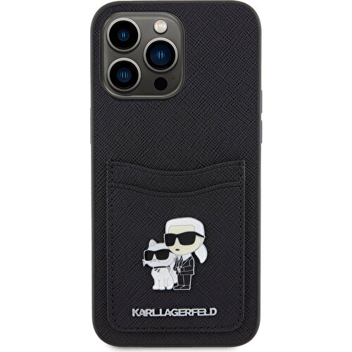 Apple iPhone 15 Pro Max Uyumlu Kılıf Karl Lagerfeld Kartlıklı Metal Logo Orjinal Lisanslı Kapak