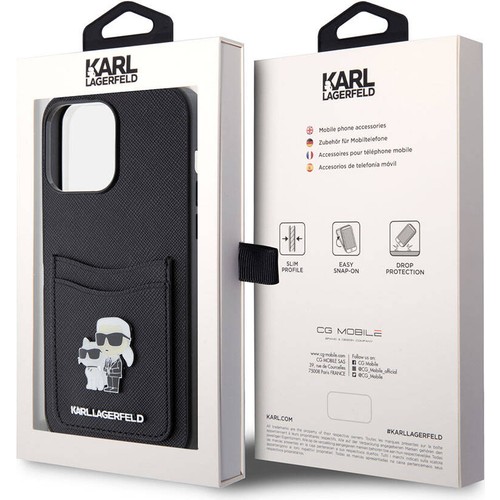 Apple iPhone 15 Pro Max Uyumlu Kılıf Karl Lagerfeld Kartlıklı Metal Logo Orjinal Lisanslı Kapak