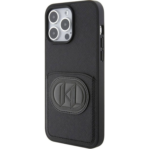 Apple iPhone 15 Pro Max Uyumlu Kılıf Karl Lagerfeld Kartlıklı Saffiano K&L Patch Orjinal Lisanslı Kapak
