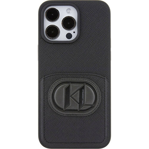 Apple iPhone 15 Pro Max Uyumlu Kılıf Karl Lagerfeld Kartlıklı Saffiano K&L Patch Orjinal Lisanslı Kapak