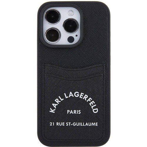 Apple iPhone 15 Pro Uyumlu Kılıf Karl Lagerfeld Kartlıklı Saffiano 3D RSG Logo Orjinal Lisanslı Kapak