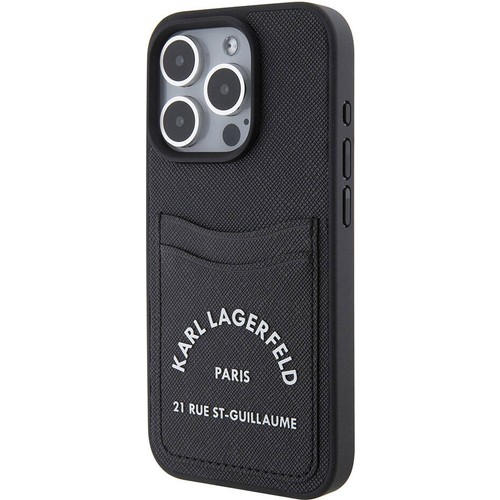 Apple iPhone 15 Pro Max Uyumlu Kılıf Karl Lagerfeld Kartlıklı Saffiano 3D RSG Logo Orjinal Lisanslı Kapak
