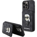 Apple iPhone 15 Pro Uyumlu Kılıf Karl Lagerfeld Standlı Kartlıklı Saffiano Monogram İkonik Metal Logo Orjinal Lisanslı Kapak