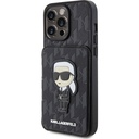 Apple iPhone 15 Pro Uyumlu Kılıf Karl Lagerfeld Standlı Kartlıklı Saffiano Monogram İkonik Metal Logo Orjinal Lisanslı Kapak
