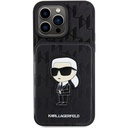 Apple iPhone 15 Pro Uyumlu Kılıf Karl Lagerfeld Standlı Kartlıklı Saffiano Monogram İkonik Metal Logo Orjinal Lisanslı Kapak