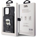 Apple iPhone 15 Pro Uyumlu Kılıf Karl Lagerfeld Standlı Kartlıklı Saffiano Monogram İkonik Metal Logo Orjinal Lisanslı Kapak