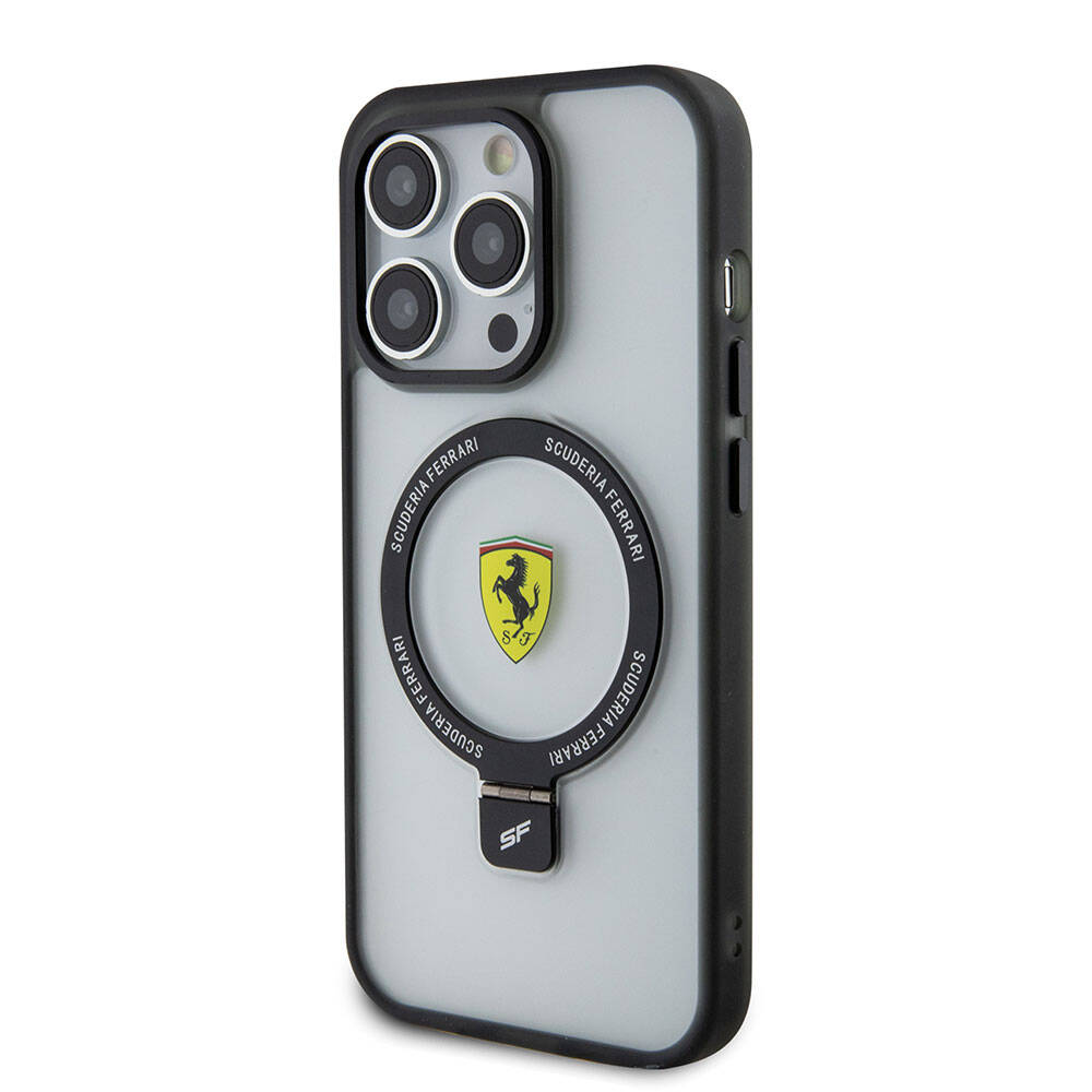 Apple iPhone 15 Pro Uyumlu Kılıf Ferrari Magsafe Şarj Özellikli Standlı Buzlu Yüzey Dizayn Kapak - 2