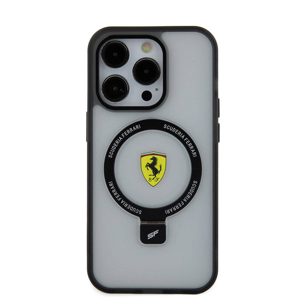 Apple iPhone 15 Pro Uyumlu Kılıf Ferrari Magsafe Şarj Özellikli Standlı Buzlu Yüzey Dizayn Kapak - 3