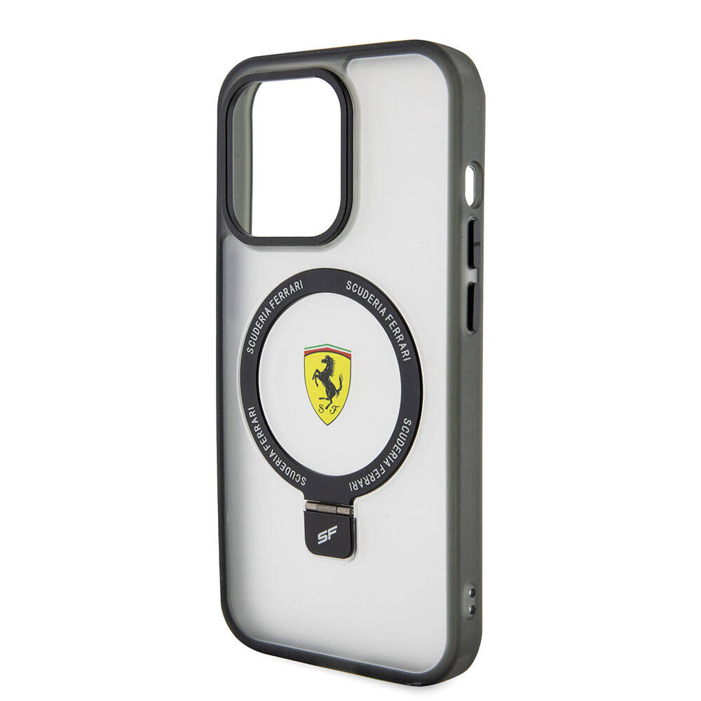 Apple iPhone 15 Pro Uyumlu Kılıf Ferrari Magsafe Şarj Özellikli Standlı Buzlu Yüzey Dizayn Kapak - 5