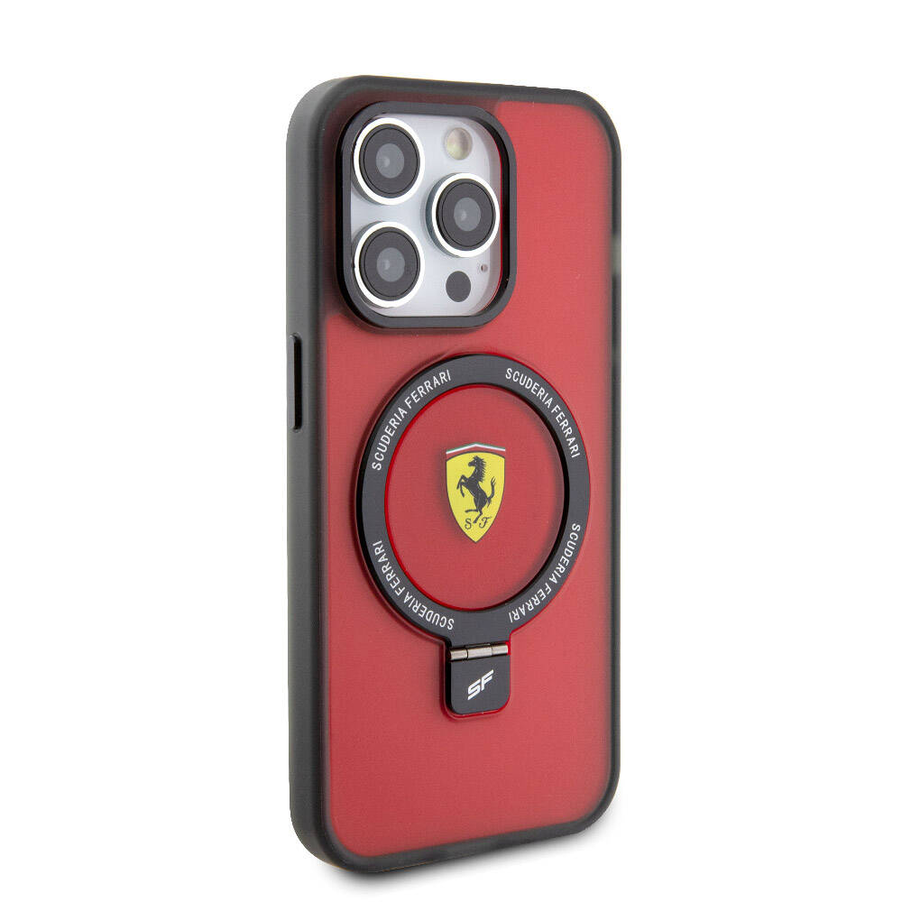 Apple iPhone 15 Pro Uyumlu Kılıf Ferrari Magsafe Şarj Özellikli Standlı Buzlu Yüzey Dizayn Kapak - 10
