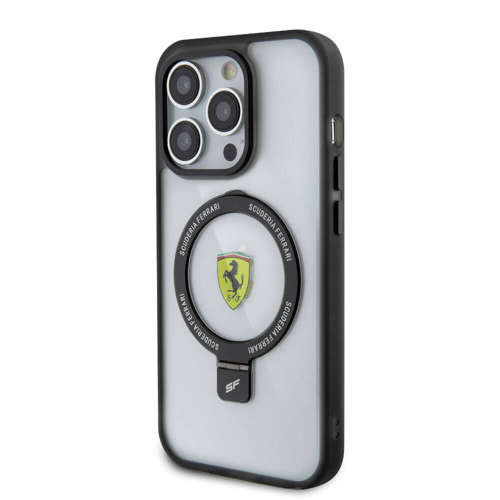 Apple iPhone 15 Pro Uyumlu Kılıf Ferrari Magsafe Şarj Özellikli Standlı Buzlu Yüzey Dizayn Kapak - 15