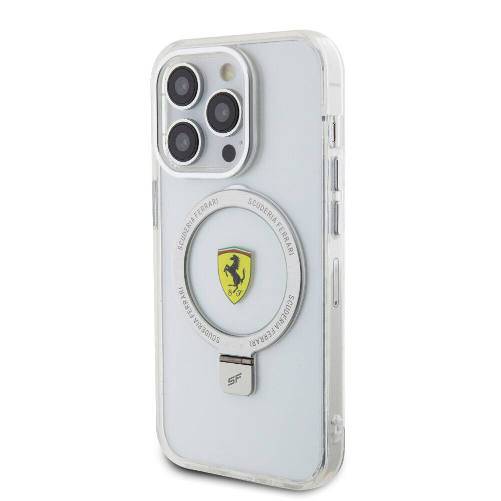 Apple iPhone 15 Pro Uyumlu Kılıf Ferrari Magsafe Şarj Özellikli Standlı Buzlu Yüzey Dizayn Kapak - 16