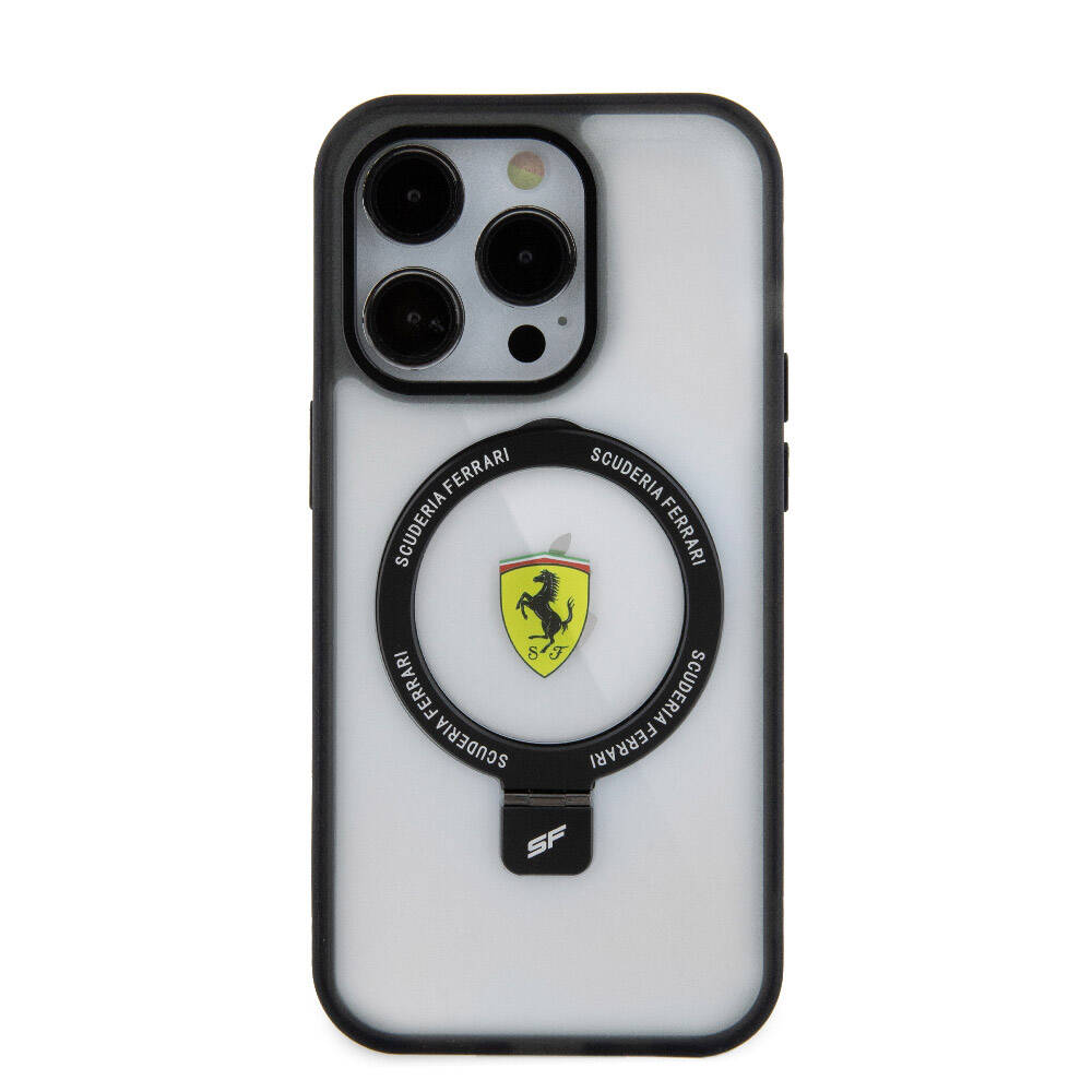 Apple iPhone 15 Pro Uyumlu Kılıf Ferrari Magsafe Şarj Özellikli Standlı Buzlu Yüzey Dizayn Kapak - 18