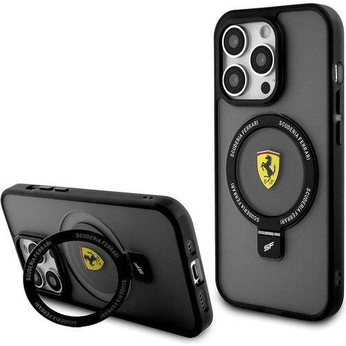 Apple iPhone 15 Pro Uyumlu Kılıf Ferrari Magsafe Şarj Özellikli Standlı Buzlu Yüzey Dizayn Kapak