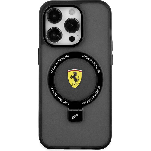 Apple iPhone 15 Pro Uyumlu Kılıf Ferrari Magsafe Şarj Özellikli Standlı Buzlu Yüzey Dizayn Kapak