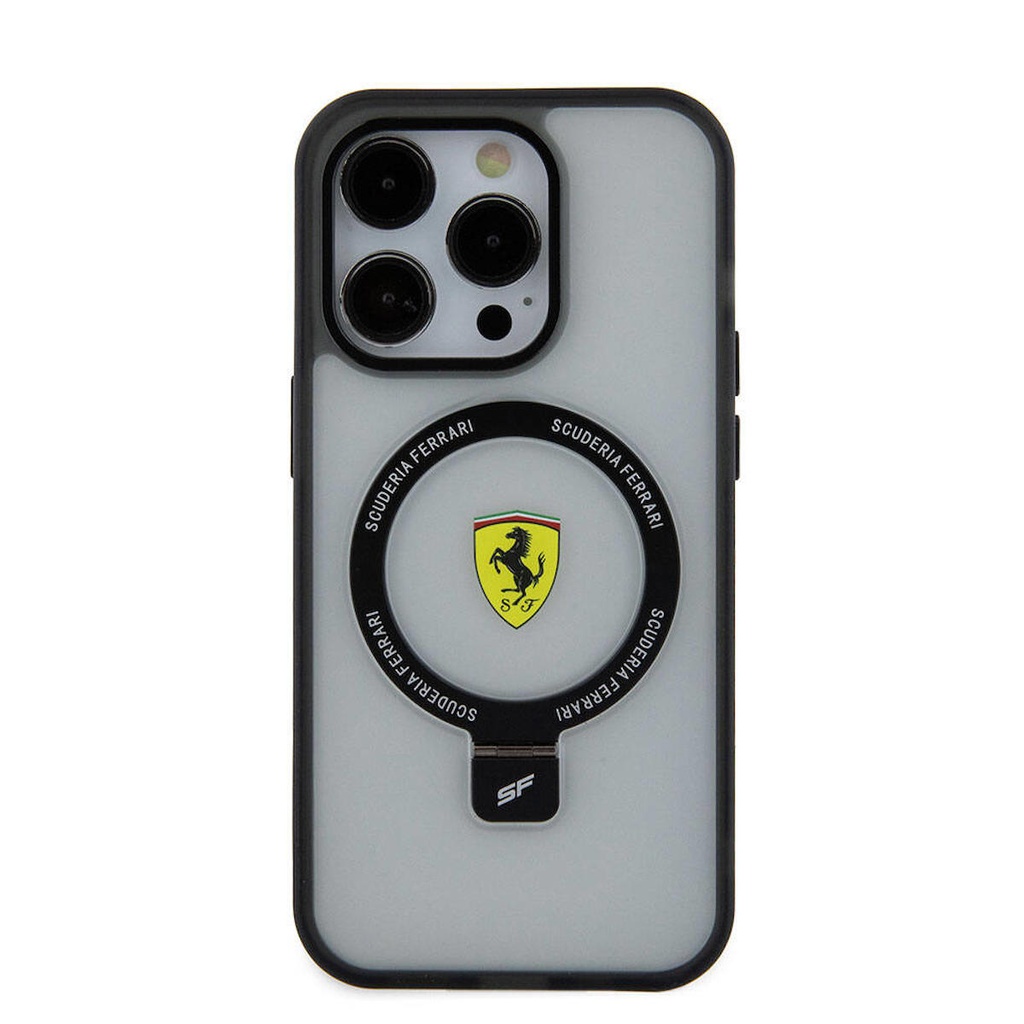 Apple iPhone 15 Pro Uyumlu Kılıf Ferrari Magsafe Şarj Özellikli Standlı Buzlu Yüzey Dizayn Kapak