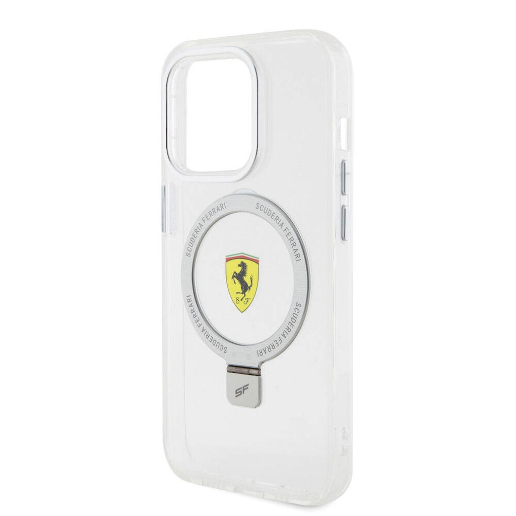 Apple iPhone 15 Pro Uyumlu Kılıf Ferrari Magsafe Şarj Özellikli Standlı Buzlu Yüzey Dizayn Kapak