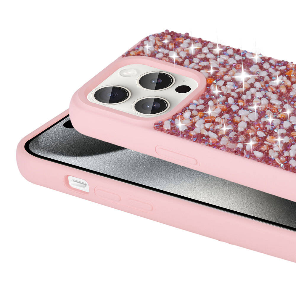 Apple iPhone 15 Pro Uyumlu Kılıf Parlak Taşlı Tasarım Zore Linea Kapak - 3