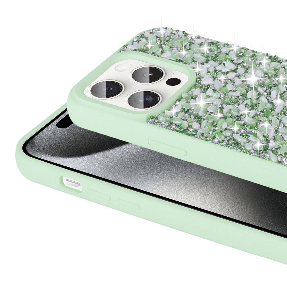 Apple iPhone 15 Pro Uyumlu Kılıf Parlak Taşlı Tasarım Zore Linea Kapak - 4