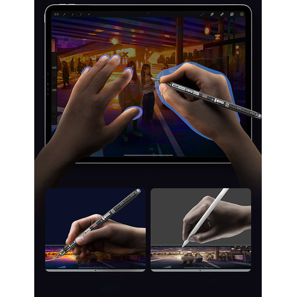 Wiwu Pencil W Pro Dijital Led Göstergeli Palm-Rejection Şeffaf Görünüm Tasarımlı Dokunmatik Çizim Kalemi - 6