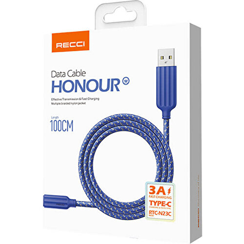 Recci RTC-N23C 3A Hızlı Şarj Özellikli Type-C to USB-A Kablo 1M