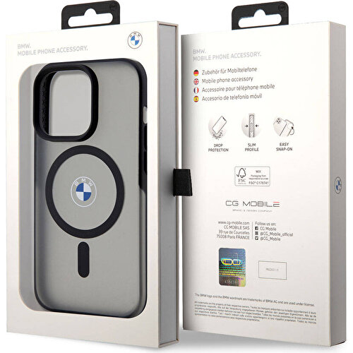 Apple iPhone 15 Pro Max Uyumlu Kılıf BMW Orjinal Lisanslı Magsafe Şarj Özellikli IML Baskı Logolu Buzlu Mat Kapak