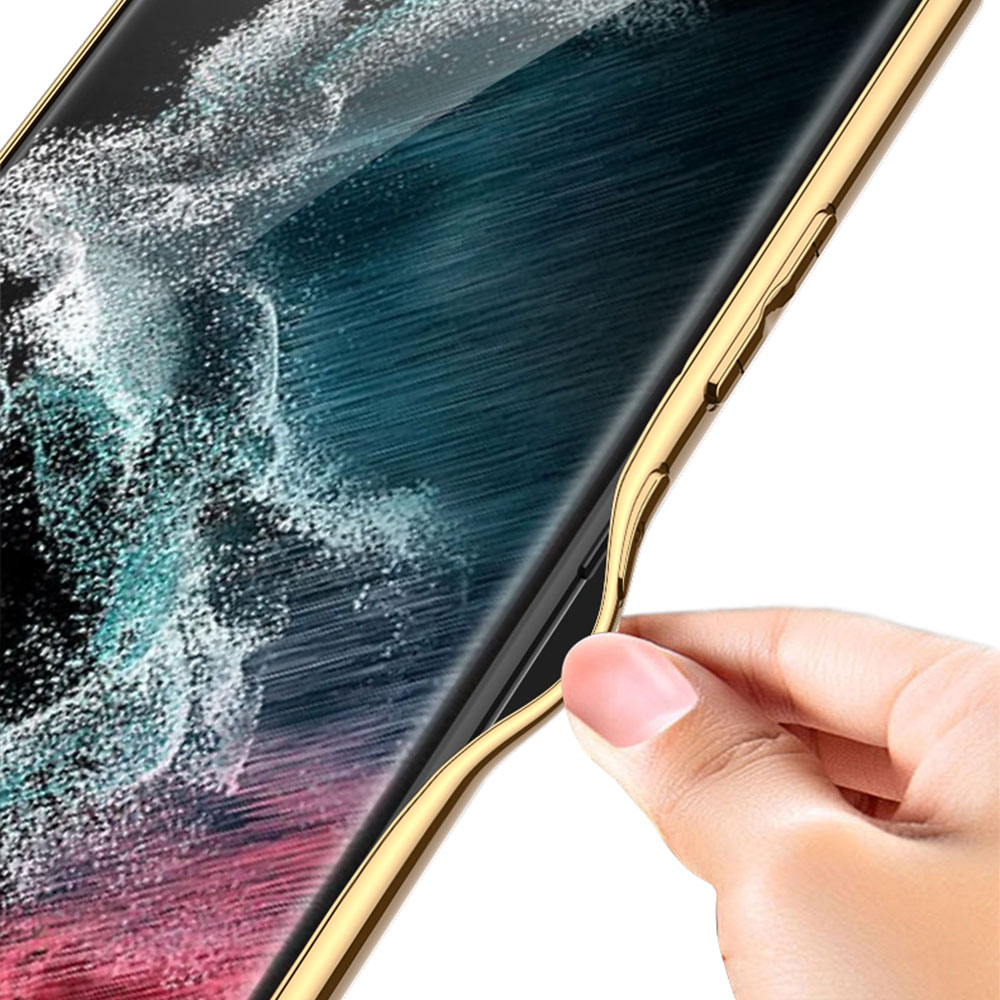 Samsung Galaxy S23 Ultra Uyumlu Kılıf Deri Görünümlü Kenarları Elektroplating Kaplama Zore Fizyon Kapak - 7
