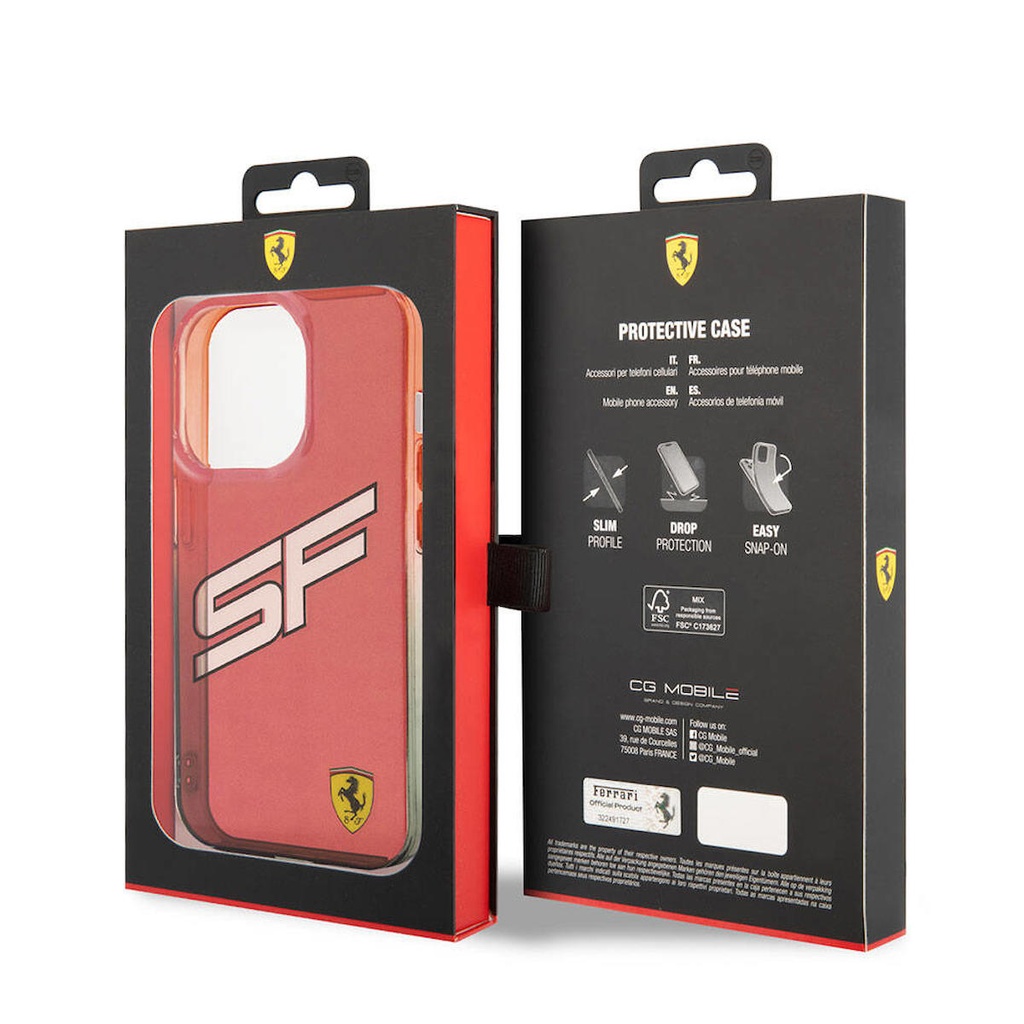 Apple iPhone 15 Pro Uyumlu Kılıf Ferrari Orjinal Lisanslı Transparan SF Yazılı Kenarları Renk Geçişli Kapak
