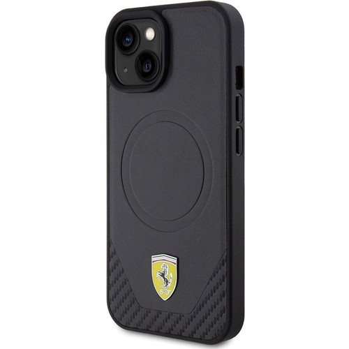 Apple iPhone 15 Plus Uyumlu Kılıf Ferrari Orjinal Lisanslı Magsafe Şarj Özellikli Metal Logolu PU Karbon Kapak
